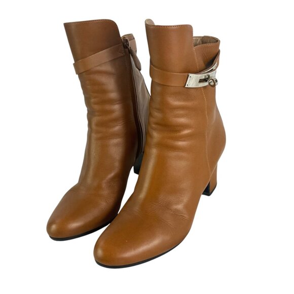 HERMES Brown Leather Joueuse Ankle Women's Boots Made in Italy 36.5 - 6US - Picture 3 of 13